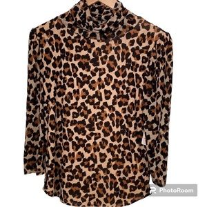 NWT Free People XL Leopard mesh print blouse three quarter sleeves
